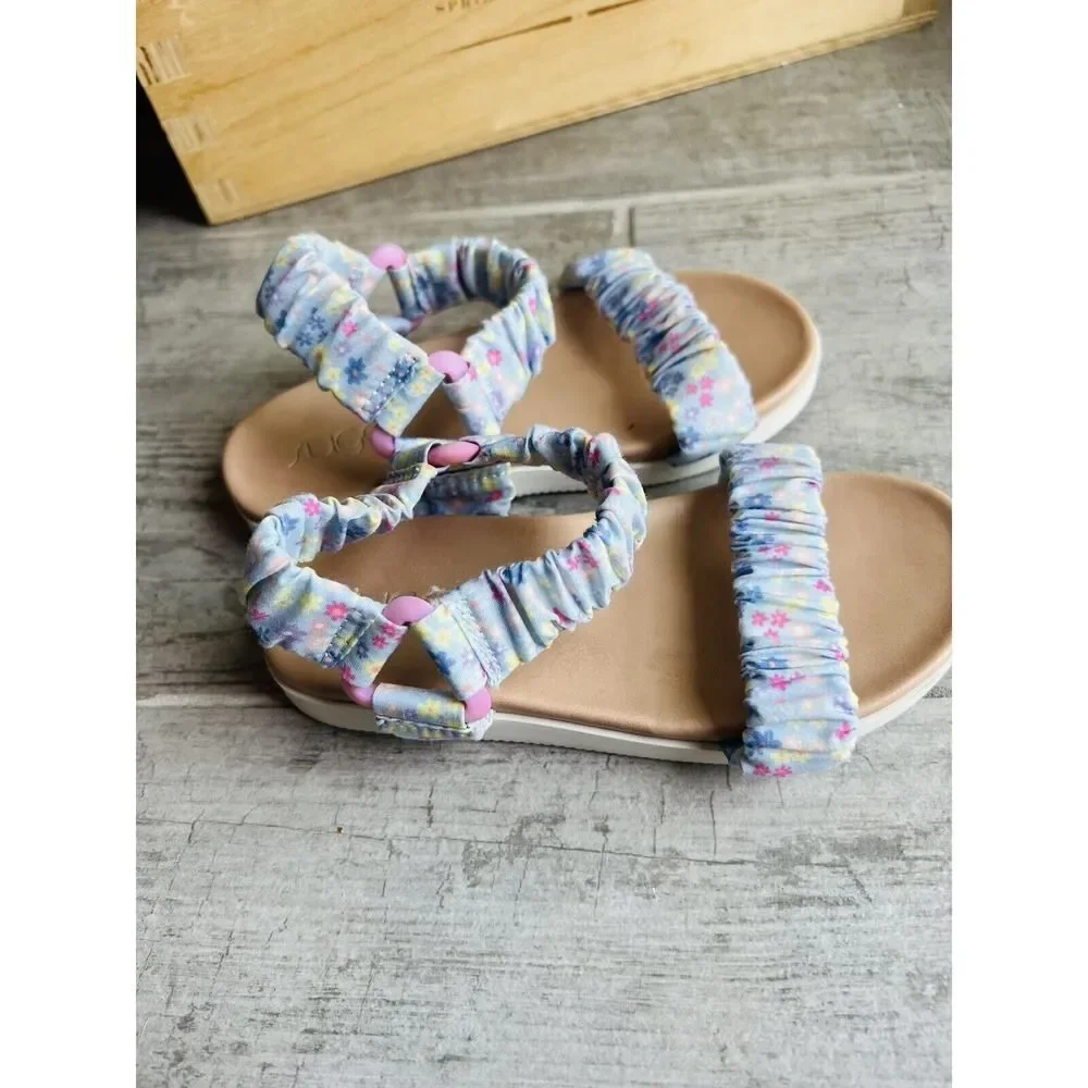 SUGAR Boutique Blue Floral Baby Toddler Girl Sandals Stretch Slip On Cute Size 6